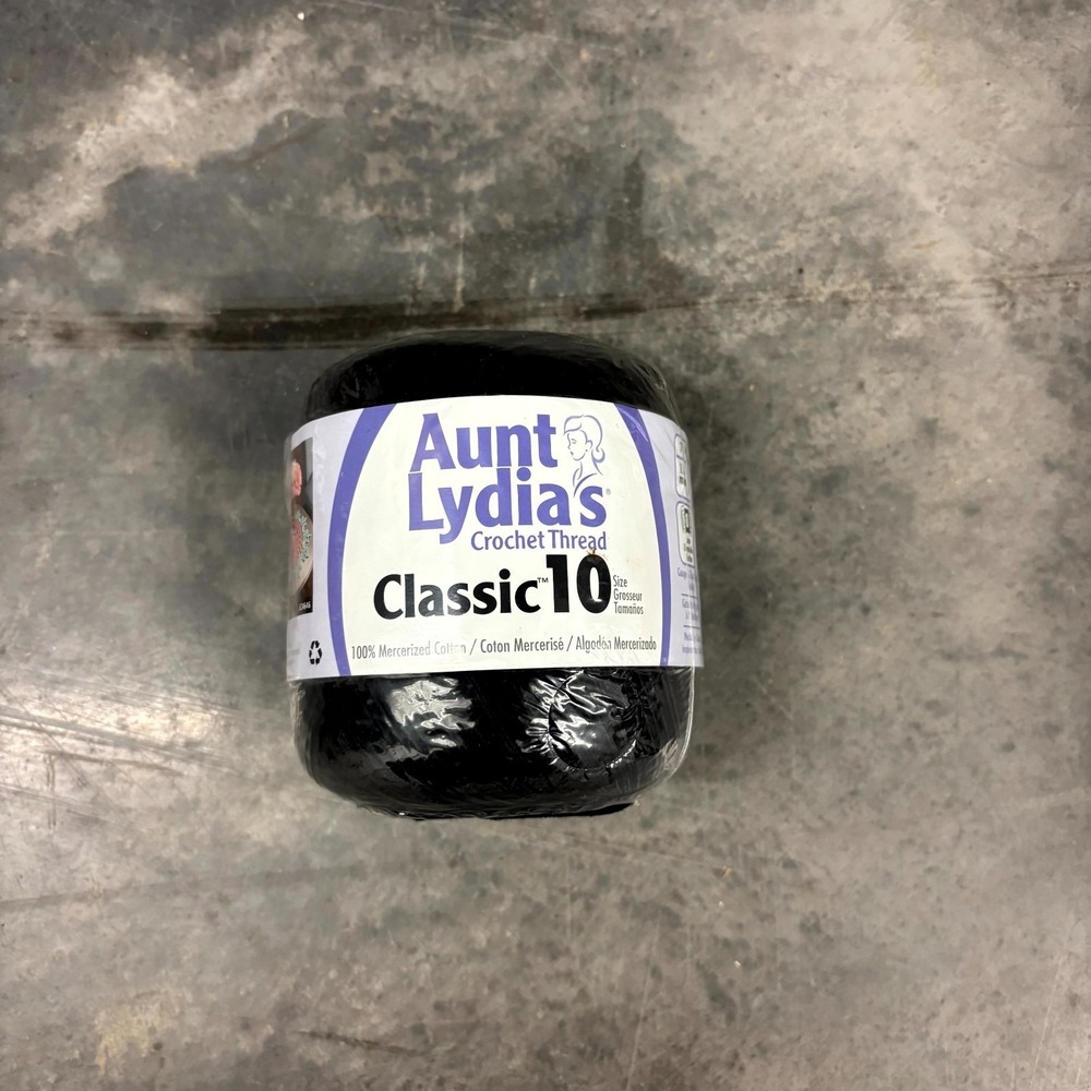 Aunt Lydia's Classic 10 Crochet Thread Black Size 10 Merc Cotton New Sealed